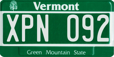 VT license plate XPN092