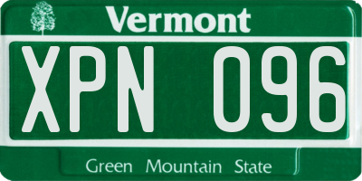 VT license plate XPN096