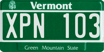 VT license plate XPN103