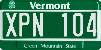 VT license plate XPN104