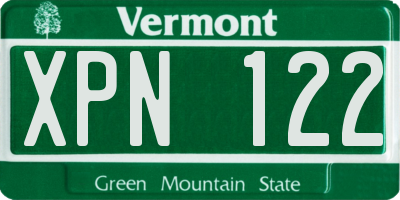 VT license plate XPN122