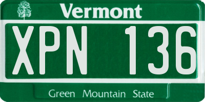 VT license plate XPN136