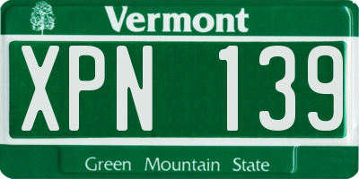VT license plate XPN139