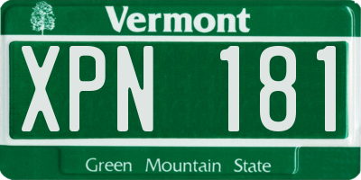 VT license plate XPN181