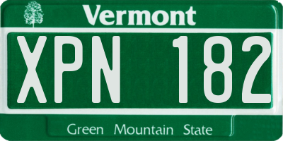 VT license plate XPN182