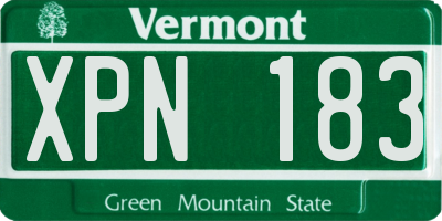 VT license plate XPN183