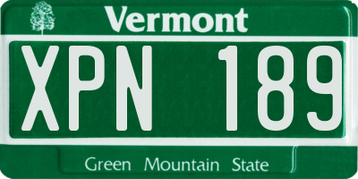 VT license plate XPN189