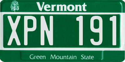 VT license plate XPN191