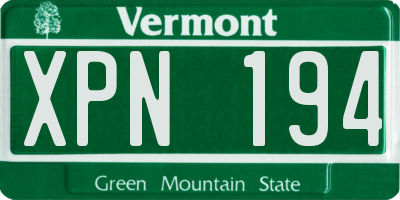 VT license plate XPN194