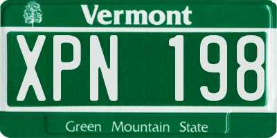 VT license plate XPN198