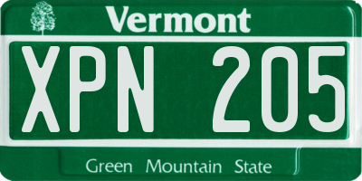 VT license plate XPN205