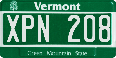 VT license plate XPN208