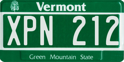 VT license plate XPN212