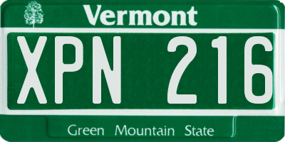 VT license plate XPN216