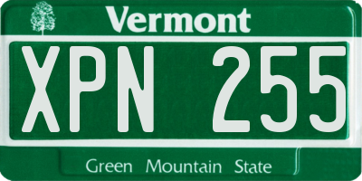 VT license plate XPN255