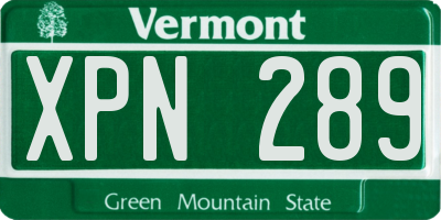 VT license plate XPN289