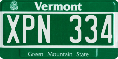 VT license plate XPN334