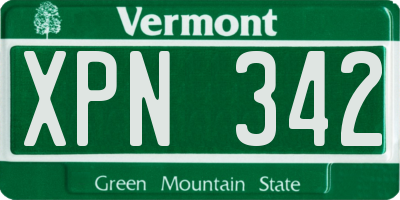 VT license plate XPN342