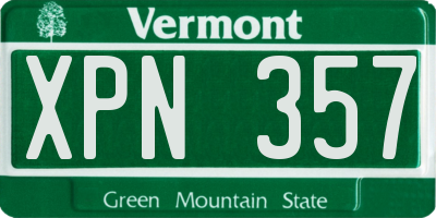 VT license plate XPN357