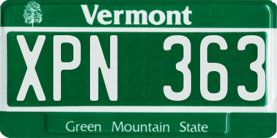 VT license plate XPN363