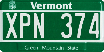 VT license plate XPN374