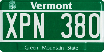 VT license plate XPN380