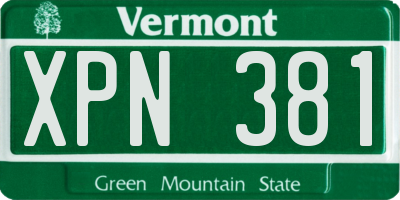 VT license plate XPN381