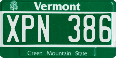 VT license plate XPN386