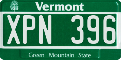 VT license plate XPN396