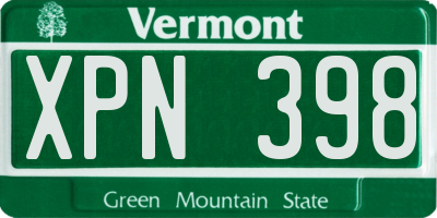 VT license plate XPN398