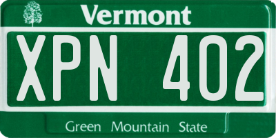VT license plate XPN402