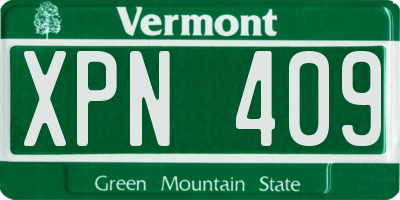VT license plate XPN409