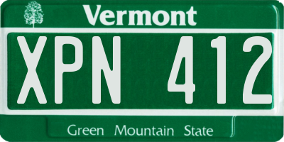VT license plate XPN412