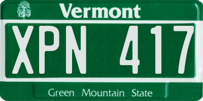 VT license plate XPN417