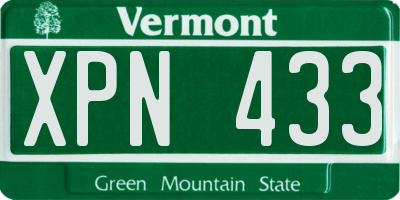 VT license plate XPN433