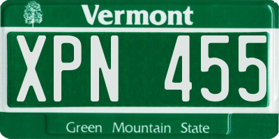 VT license plate XPN455