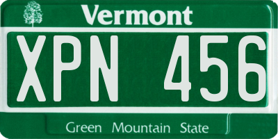VT license plate XPN456