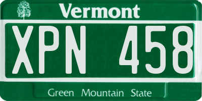 VT license plate XPN458