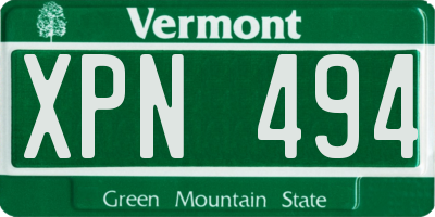 VT license plate XPN494