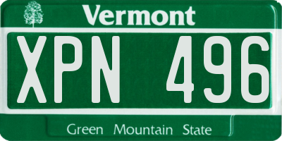 VT license plate XPN496