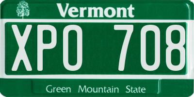 VT license plate XPO708