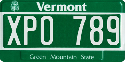 VT license plate XPO789