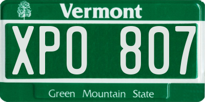 VT license plate XPO807