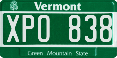 VT license plate XPO838