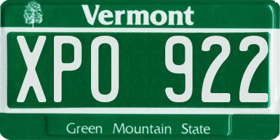 VT license plate XPO922