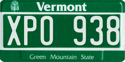VT license plate XPO938