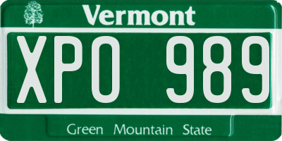 VT license plate XPO989