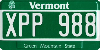 VT license plate XPP988