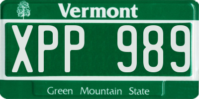 VT license plate XPP989