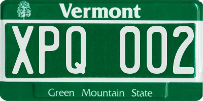 VT license plate XPQ002